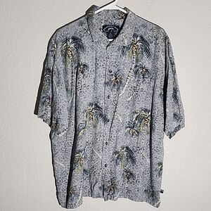 Newport Shirt Mens Size XL Blue Island Brand Butto Vintage Palmtree Hawaii